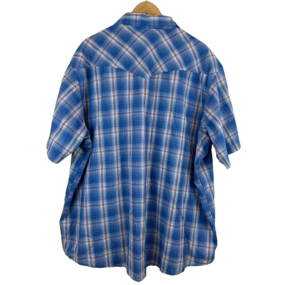 Wrangler Western Fashion Pearl Snap Shirt Men's 3XL BIG 3XB Blue Plaid - Picture 4 of 4